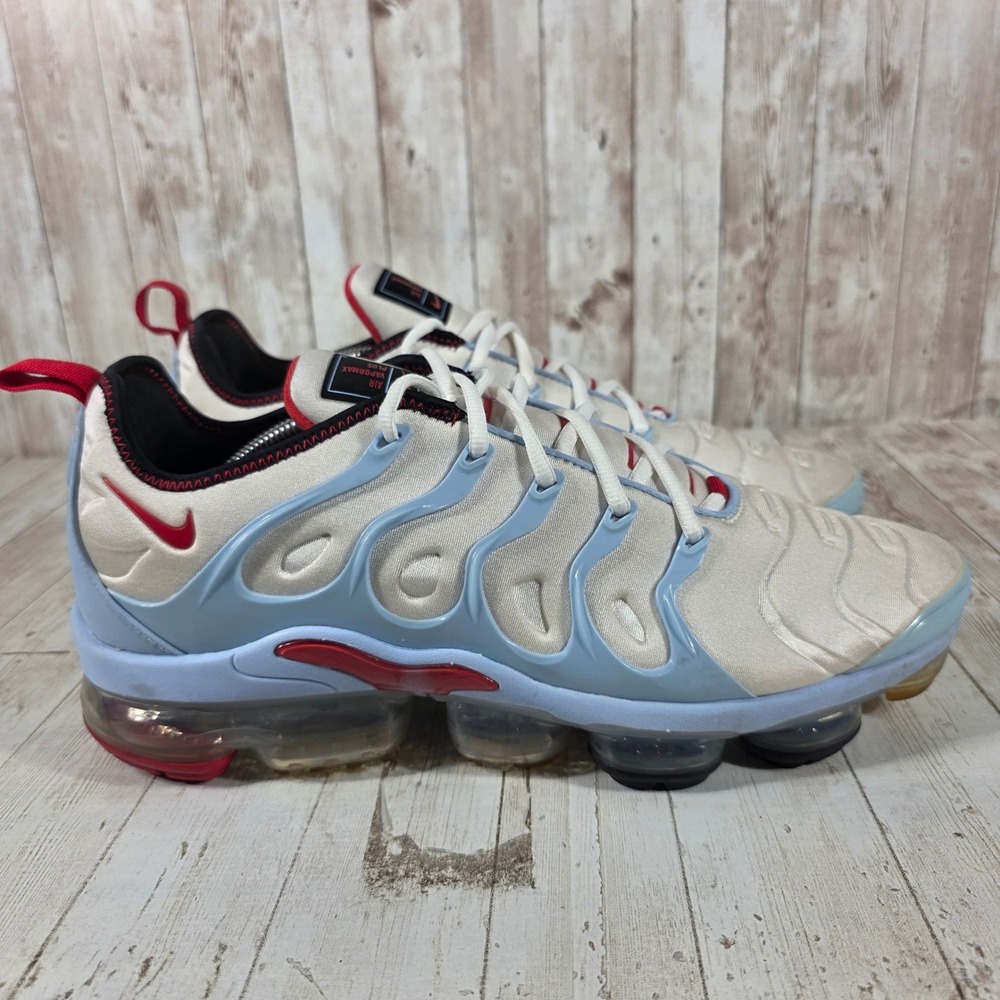 Nike Air VaporMax Plus Mens Size 12 Sail Light Blue Red Sneakers CW6974-100